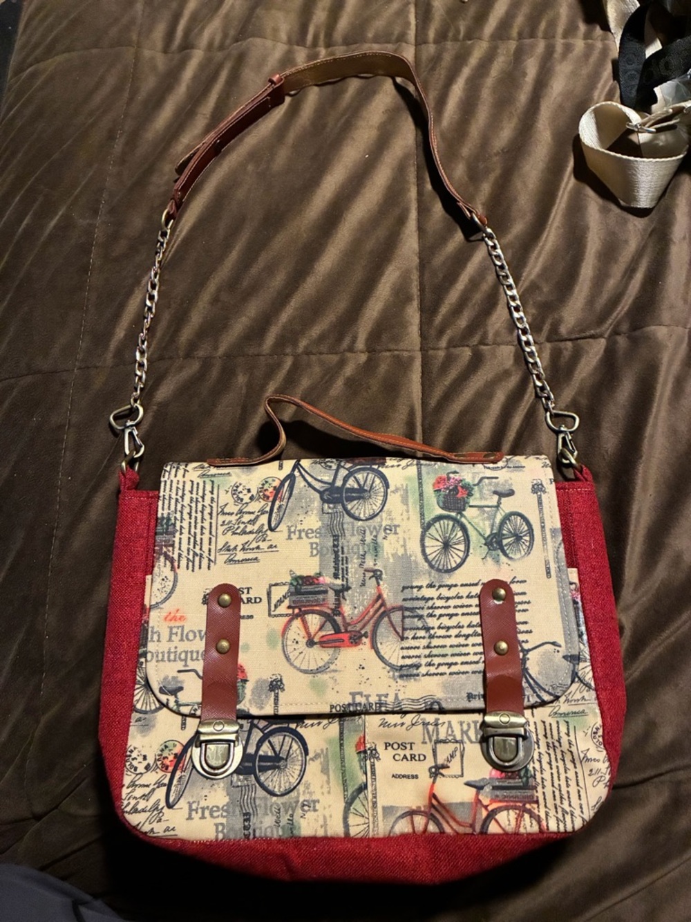 Teeny & Bubba Designs,handmade Vintage Bicycle Print Canvas Crossbody Bag in Red
